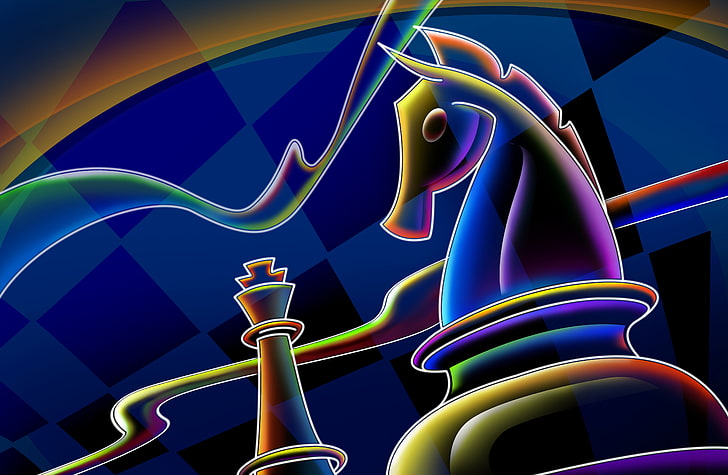 chess knight and king digital wallpaper, line, blue, horse, cells