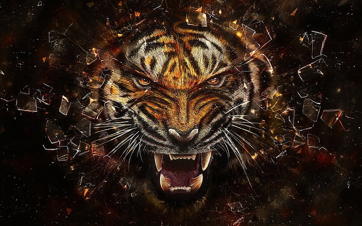 orange tiger illustration, tiger illustration, animals, digital art, HD wallpaper