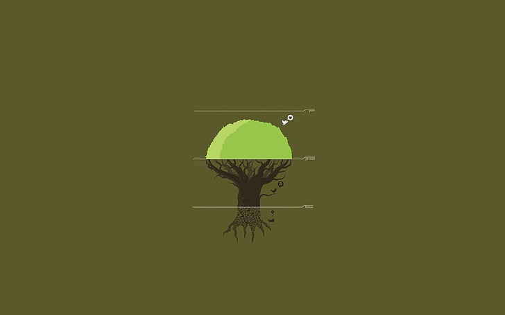 minimalism, trees, nature, digital art, simple background, green color, HD wallpaper