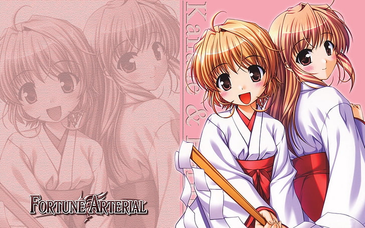 Fortune Arterial anime digital wallpaper, girls, blonde, kimono, HD wallpaper
