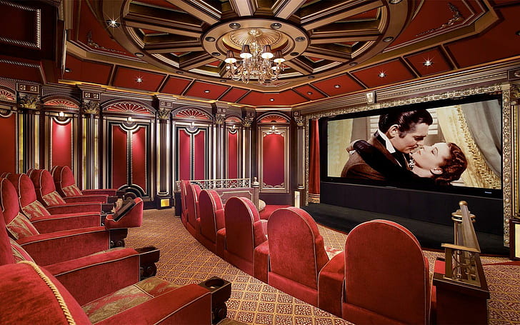 Gone With The Wind In A Private Theater, red suede theater seats, HD wallpaper