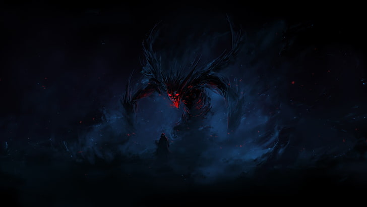 monster digital wallpaper, demon, black, dark, creature, nature