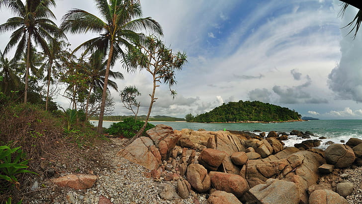 Layan Beach And Koh Kata (kata Island) Panorama, Phuket Thailand (high Resolution)4, HD wallpaper