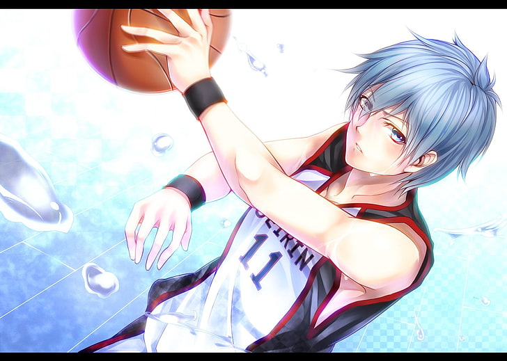 anime, basket, basketball, blue, hair, kuroko, tetsuya, HD wallpaper