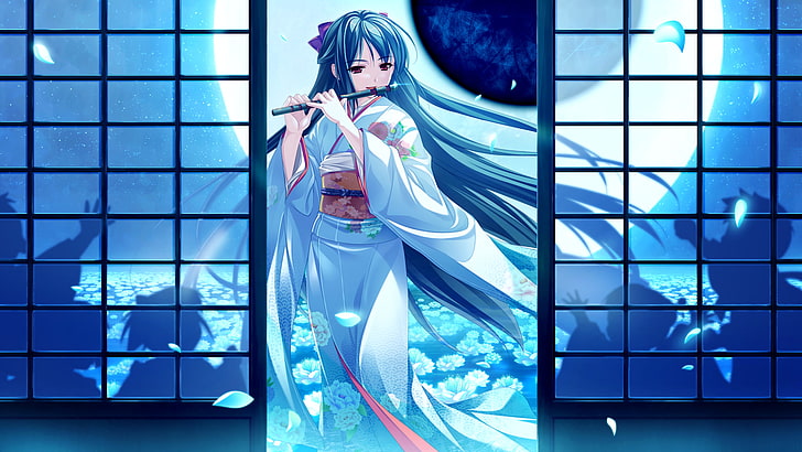 anime girls, kimono, blue, one person, technology, young adult