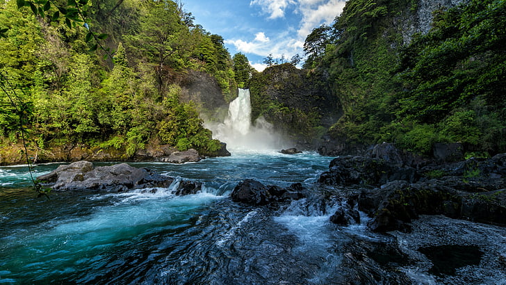 patagonia, huilo huilo falls, salto huilo huilo, huilo huilo waterfall, HD wallpaper
