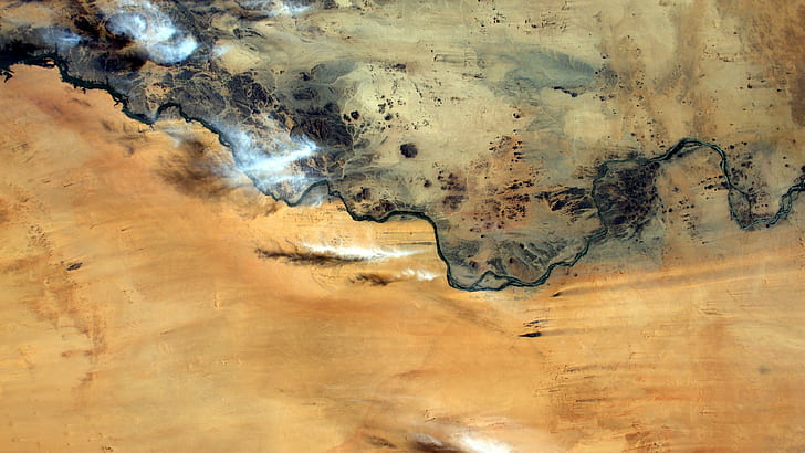 nile river, sudan, desert, africa, sahara desert, space photography, HD wallpaper
