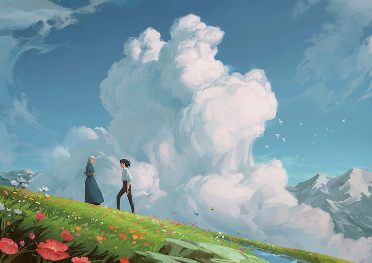 Movie, Howl's Moving Castle, Artistic, Boy, Cloud, Girl