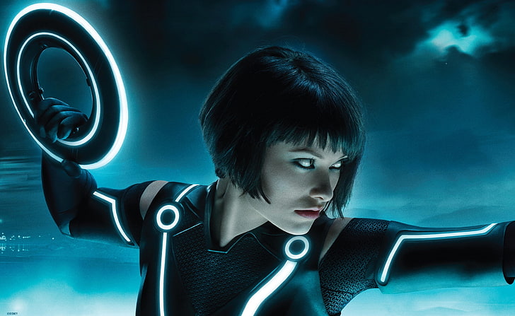 Tron Legacy, Olivia Wilde As Quorra HD Wallpaper, woman holding round weapon wallpaper