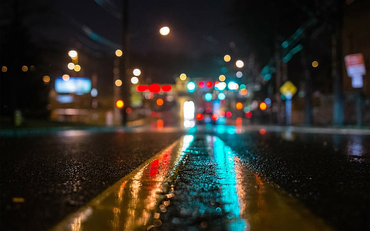 street, lights, night, blurred