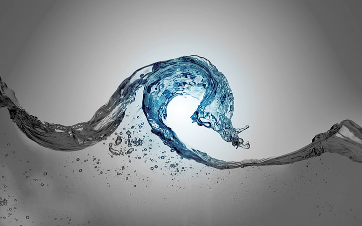 blue and gray water illustration, waves, selective coloring, liquid, HD wallpaper