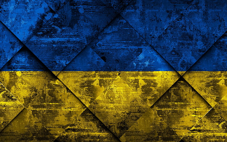 Europe, Ukraine, Flag, National Symbols, Grunge Art, Rhombus Grunge Texture, HD wallpaper