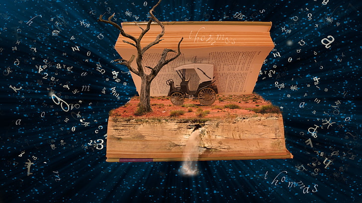 Photoshop, photo manipulation, books, wood - material, no people, HD wallpaper