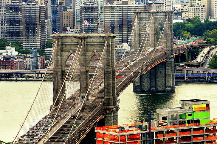 USA, bridge, Brooklyn Bridge, New York City, transportation, HD wallpaper