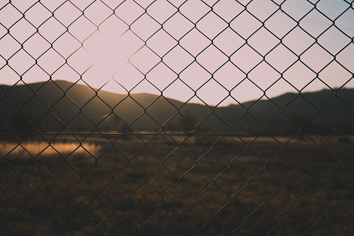 gray metal chain link fence, mesh, blur, nature, security, protection