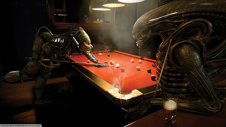 aliens 3d predator movie anime pool table alien vs_ predator bar billiards, HD wallpaper