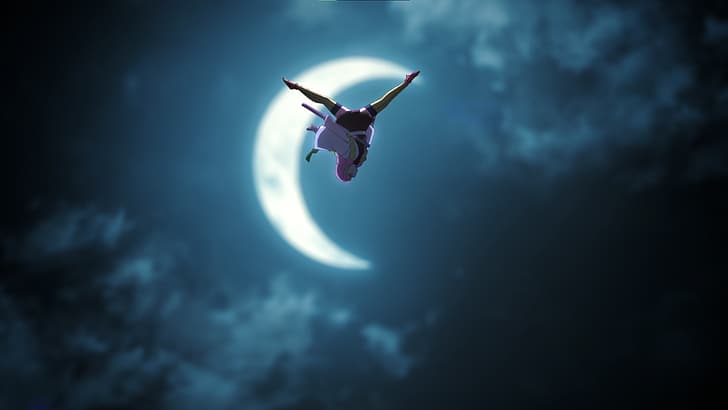 Kimetsu no Yaiba, Mitsuri Kanroji, Moon, crescent moon, gymnast, HD wallpaper