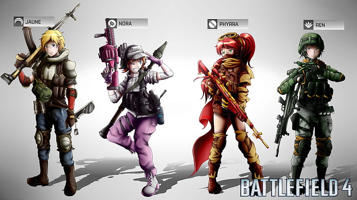 anime girls, weapon, Pyrrha Nikos, Battlefield 4, anime boys