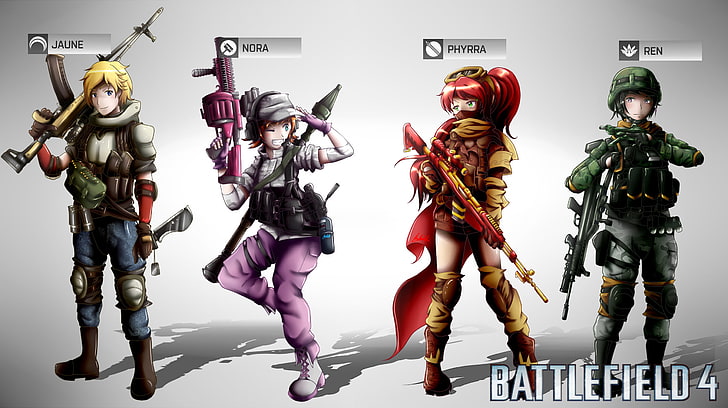 Battlefield 4 game wallpaepr, RWBY, anime boys, anime girls, weapon, HD wallpaper