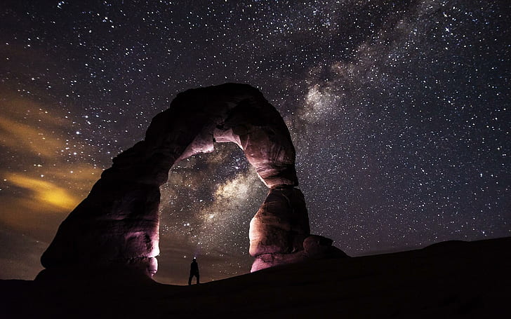 Milky Way above the Delicate Arch, national arch park, nature, HD wallpaper