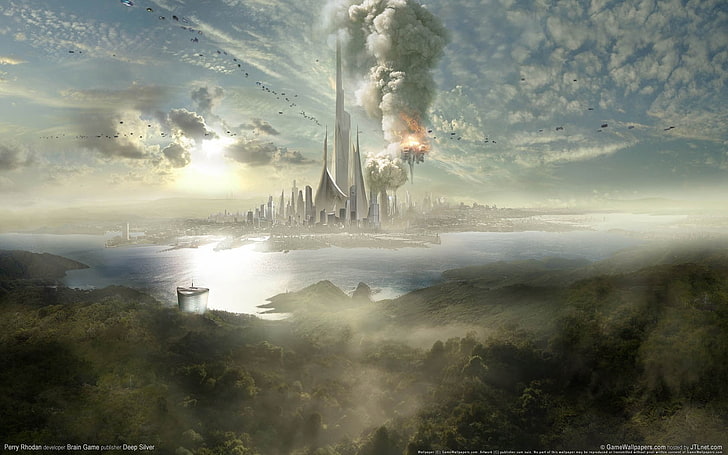fantasy art, futuristic city, artwork, landscape, science fiction