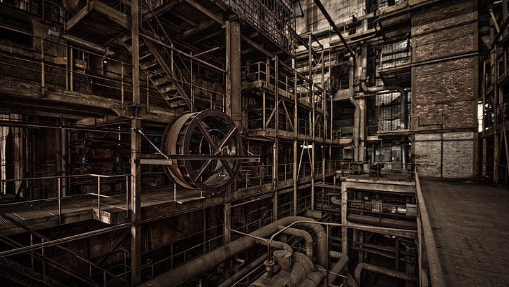iron, old, industry, factory, building, metal, abandoned, indoors