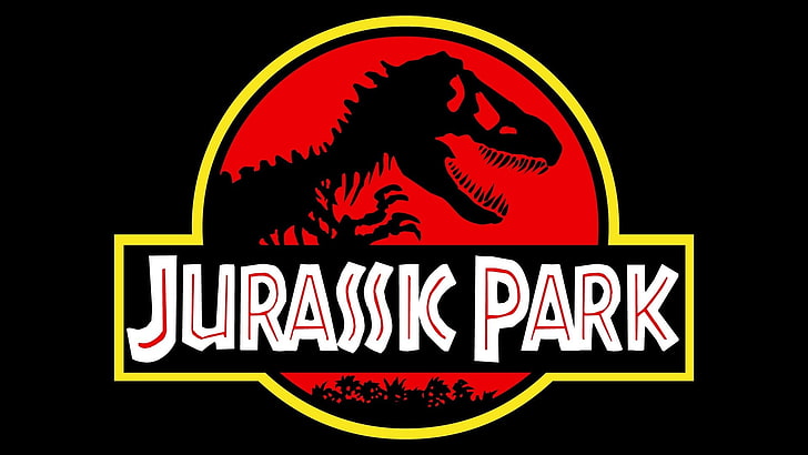 Jurassic Park logo, silhouette, 90s, dinosaurs, movies, black background