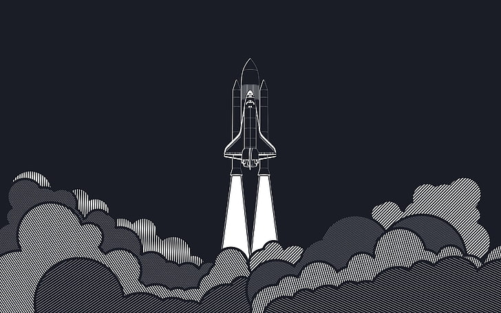 space shuttle illustration, minimalism, artwork, vector, launch pads