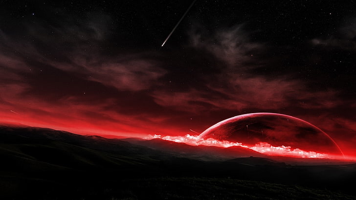 shooting star above the moon digital wallpaper, space, science fiction, HD wallpaper