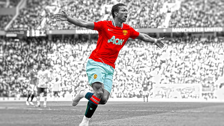 men's red and teal soccer jersey shirt, Manchester United , Nani, HD wallpaper