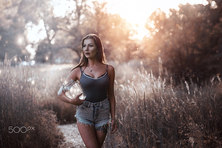 Evan Kane, jean shorts, 500px, nature, women outdoors, young adult, HD wallpaper
