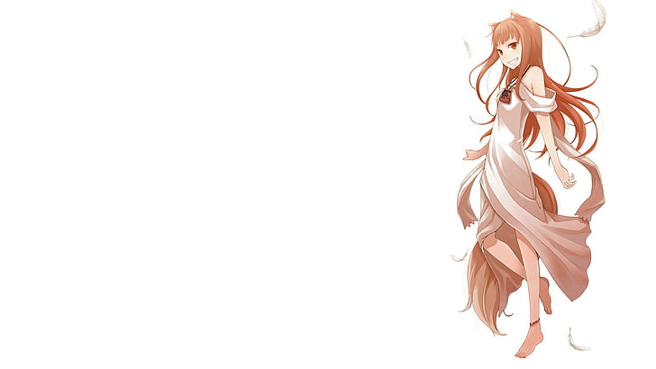 Holo, Spice and Wolf, anime girls, Okamimimi, copy space, white background, HD wallpaper