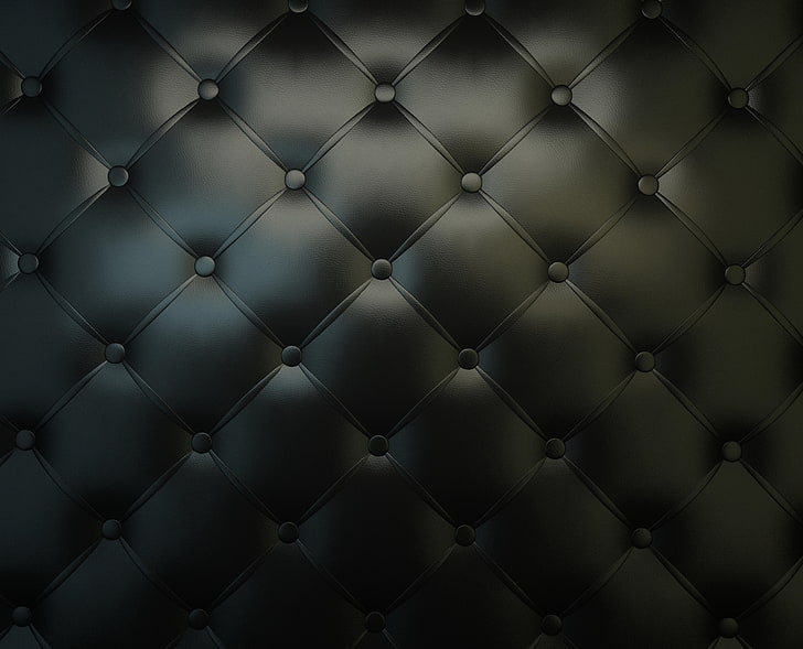 tufted black leather board, upholstery, decorative nails, pattern, HD wallpaper