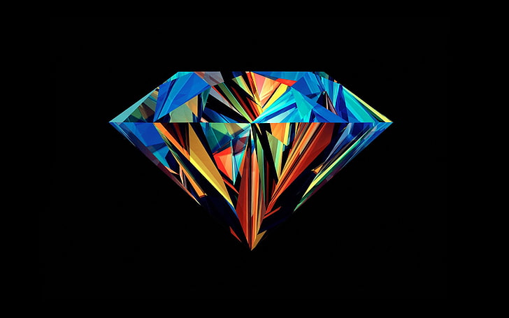 blue and orange diamond illustration, diamonds, multi colored, HD wallpaper