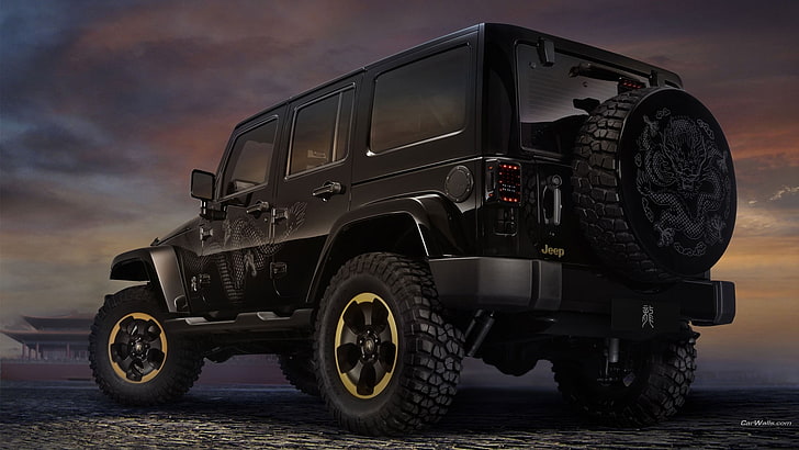 black Jeep SUV, Jeep Wrangler, car, vehicle, transportation, mode of transportation, HD wallpaper