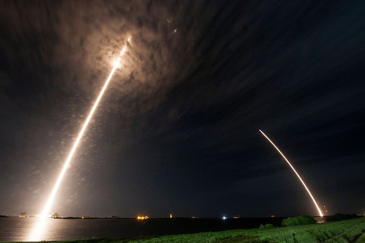 photography, SpaceX, night, sky, cloud - sky, illuminated, nature