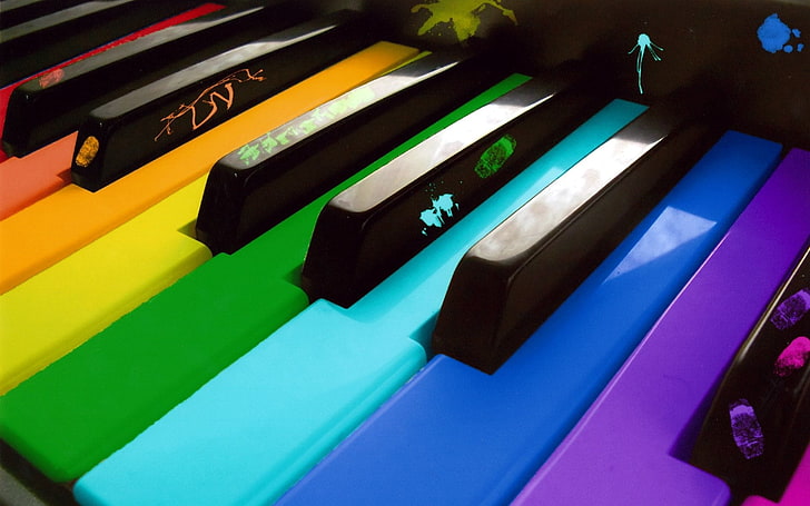 assorted-color piano keys, colors, instrument, light, multi Colored