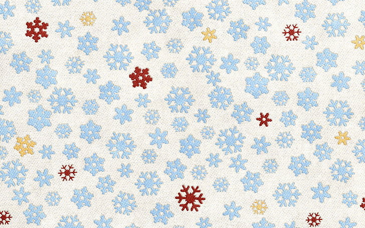 blue and red snowflakes illustration, yellow, white background, HD wallpaper