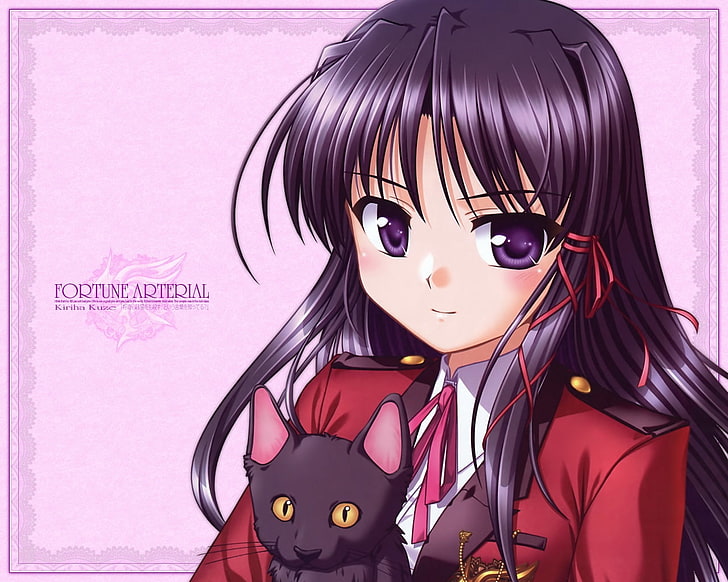 Fortune Arterial anime character, bekkankou, kuze kiriha, cat, HD wallpaper