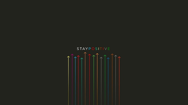 black background with stay positive text overlay, simple, minimalism