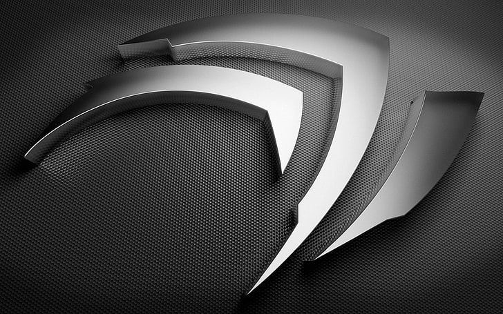 NVIDIA logo, form, figure, surface, gray, illustration, metal, HD wallpaper