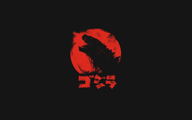 Godzilla logo, artwork, movies, minimalism, red, no people, close-up