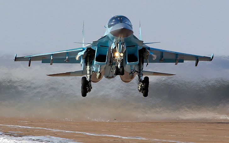 white passenger plane, aircraft, military, airplane, war, Sukhoi Su-34