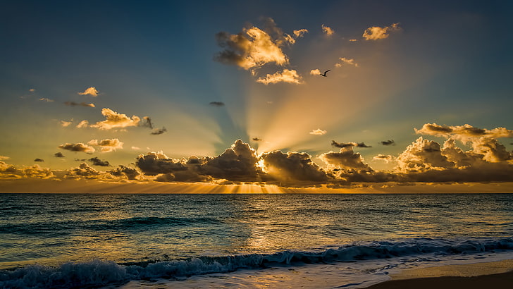 Miami Beach Florida Beautiful Sunrise Morning Sea Ocean Waves Sky With Dark Sun Rays Desktop Backgrounds Free Download For Windows 3840×2160, HD wallpaper