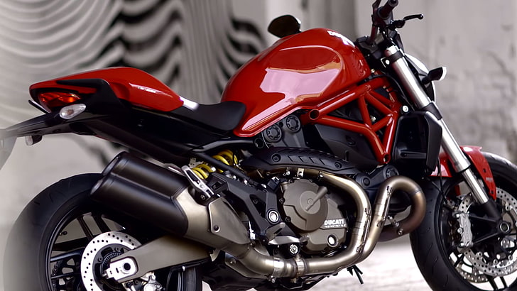 red and black sports bike, Ducati, motorcycle, motorcyclist, Ducati Monster 821