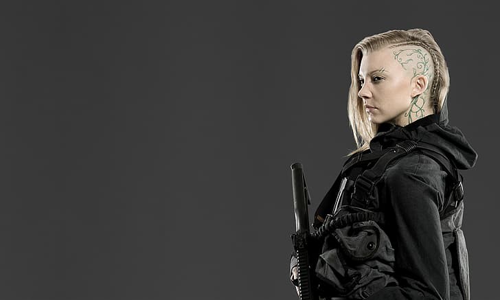Natalie Dormer, The Hunger Games, soldier, sidecut, blonde