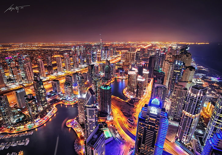 Cities, Dubai, Megapolis, Night