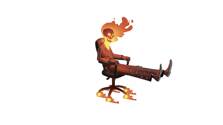burning skeleton digital wallpaper, chair, minimalism, skull, HD wallpaper