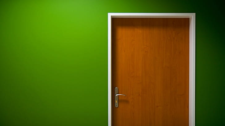 door, green, wall, wooden surface, minimalism