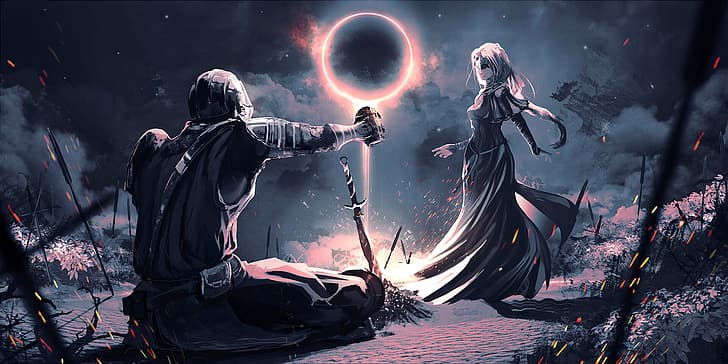Rashed AlAkroka, dark souls 3, fantasy art, sword, knight, eclipse, HD wallpaper